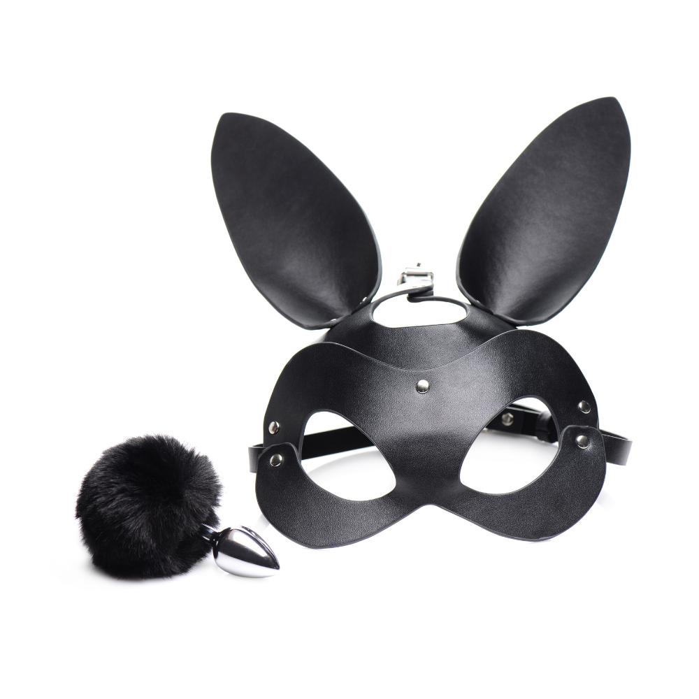 Bunny Tail Butt Plug and Mask Set Black