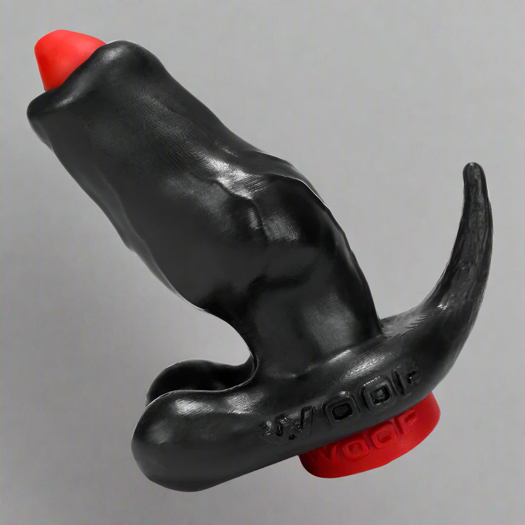Woof Hollow Tunnel Plug with Stopper Black Red by OxBalls