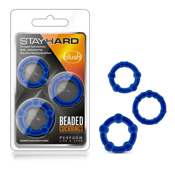 Stay Hard Beaded Cock Ring Set Blue