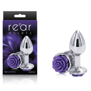 Small Metal Butt Plug with Purple Rose Base