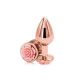 Medium Rose Gold Metal Butt Plug with Pink Rose Base