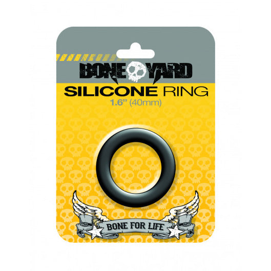 Boneyard 40mm black silicone cock ring in yellow and grey retail packaging